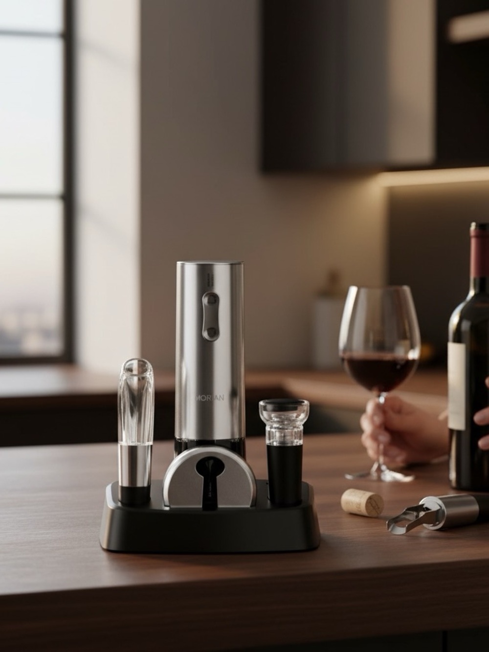 Moriank Wine Gift Set Electric Bottle Opener - Silver & Black